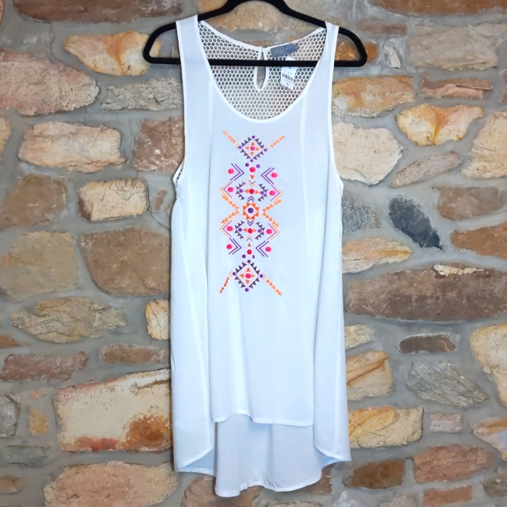 Indikah white embroidered tank top